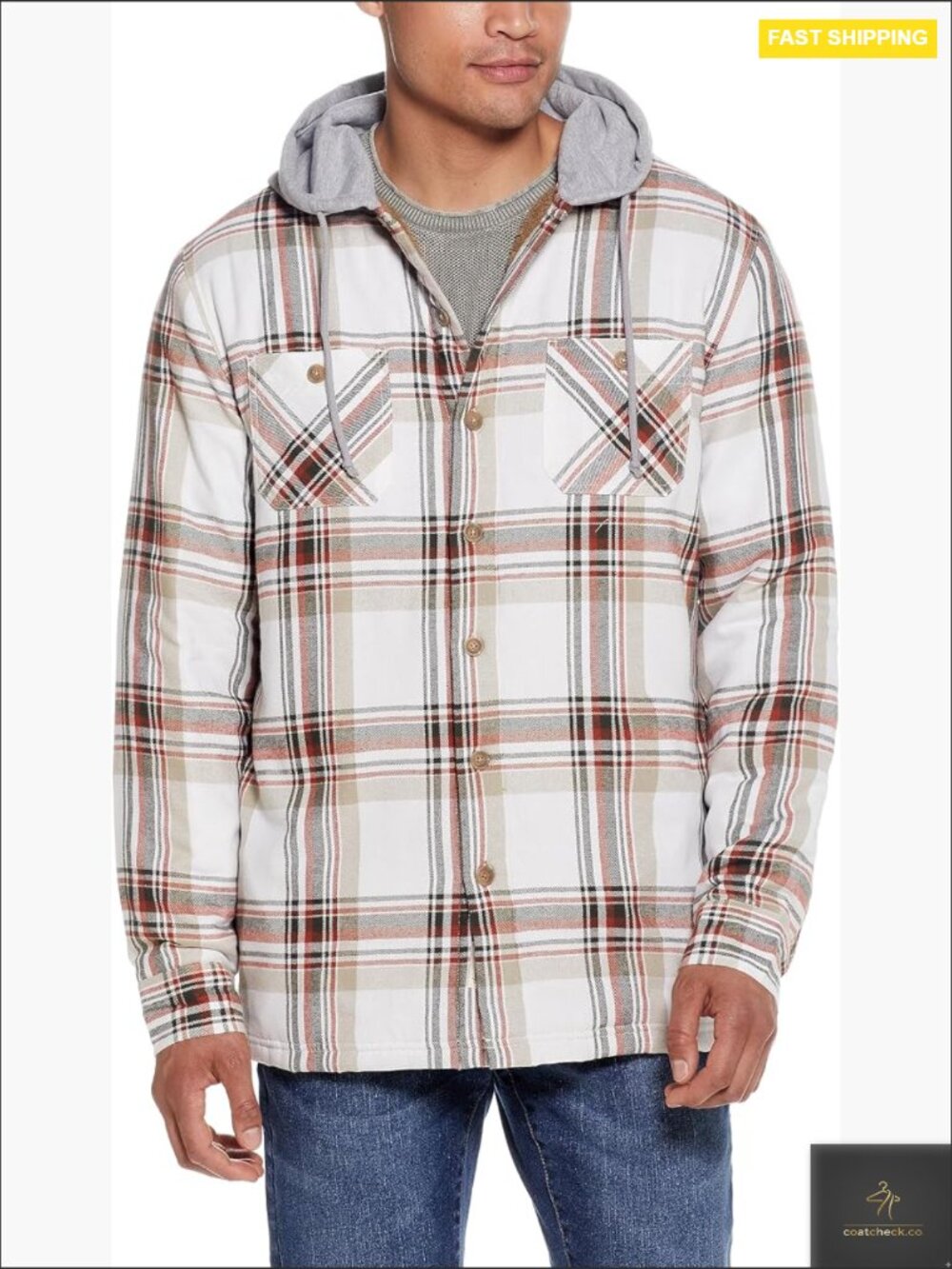 Men's Sherpa Lined Hooded Plaid Flannel Button-Down Shirt Jacket Classic